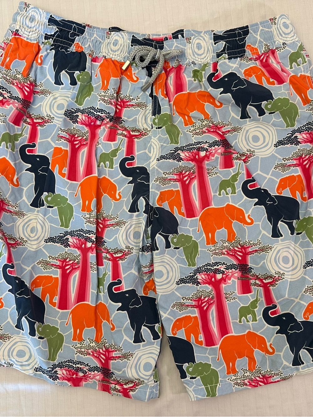 Vilebrequin Swim Trunks 3XL Blue Elephant Baobab Tree Print Long Cut